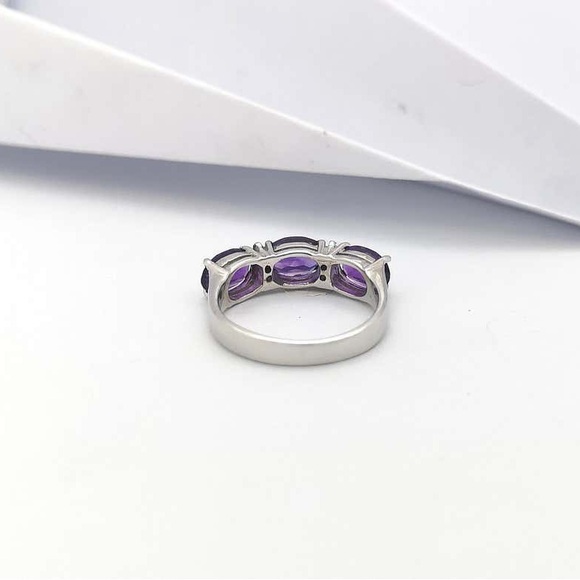 New Natural 2.32CT Amethyst Diamond 14K White Gold Hallmarked Ring - Picture 8 of 17